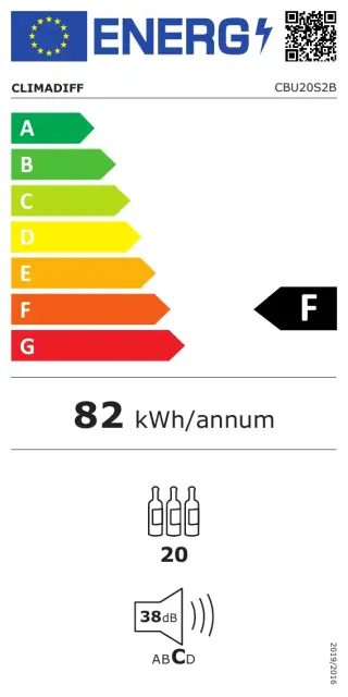 Étiquette énergétique réglementaire de la cave Climadiff CBU20S2B