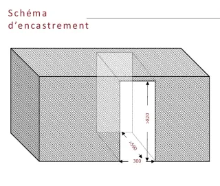 Schéma d'installation de la cave Climadiff CBU20S2B : les cotes de la niche d'encastrement