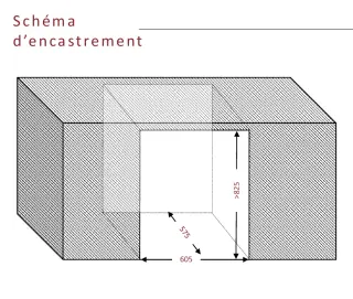 Schéma d'installation de la cave Climadiff CBU51S2B : les cotes de la niche d'encastrement
