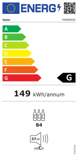 Étiquette énergétique réglementaire de la cave Haier HWS84GA