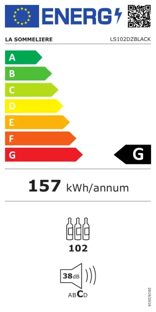 Étiquette énergétique réglementaire de la cave La Sommelière LS102DZBLACK