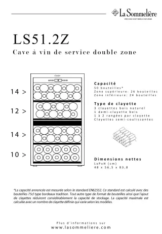 Plan de chargement des bouteilles de la cave La Sommelière LS51.2ZBLACK : la disposition prévue par le fabricant, clayette par clayette