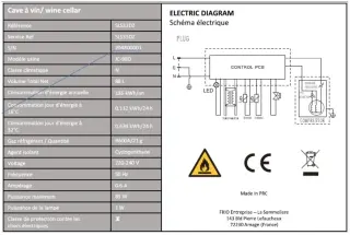 Schéma de la notice La Sommelière SLS33DZ : ci-dessous l’exemple d’une plaque signalétique